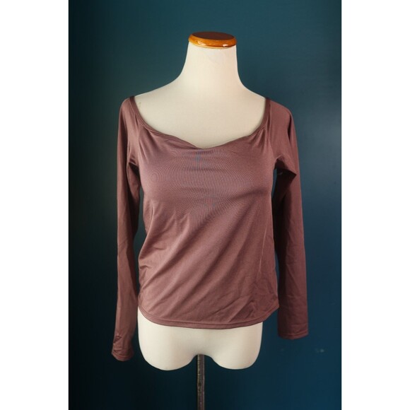 Klassy Network Off Shoulder Seamless Built in Bra Long Sleeve Mauve Top XL - Picture 1 of 8